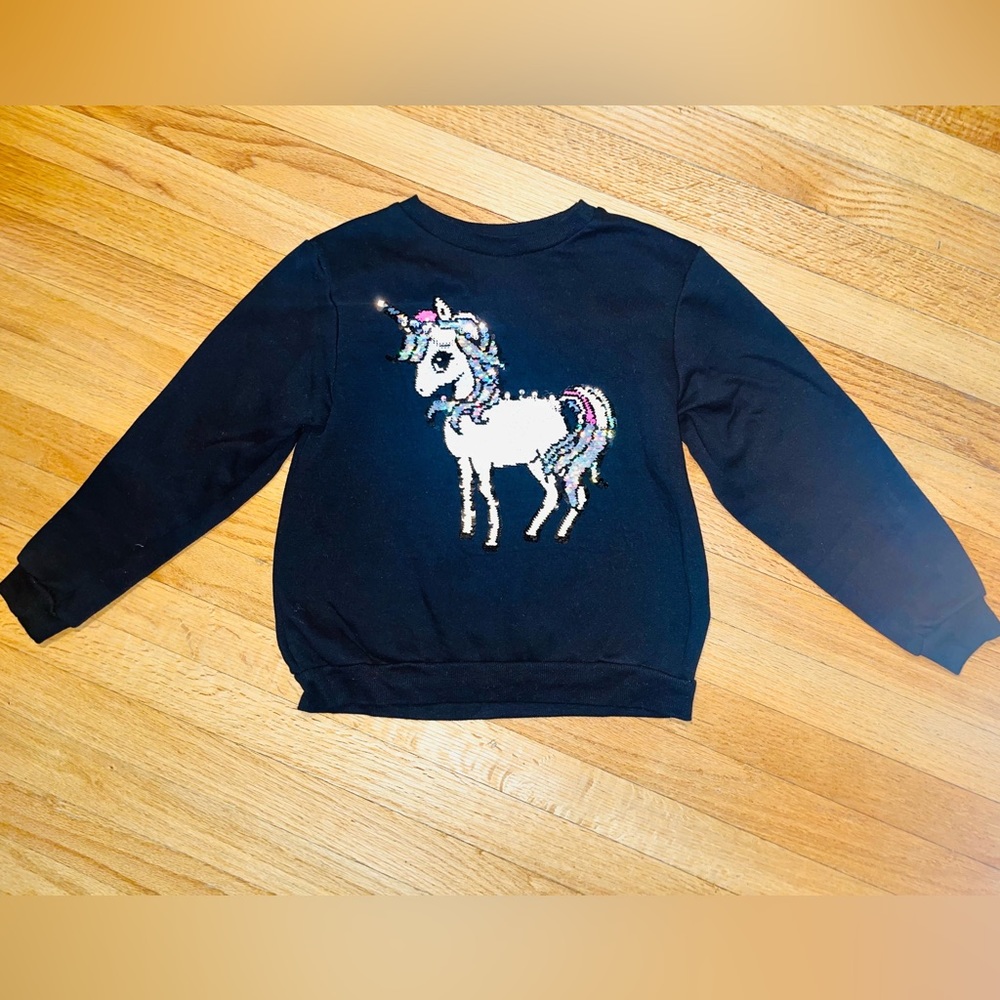 H&M Sequin Unicorn Black Sweater
